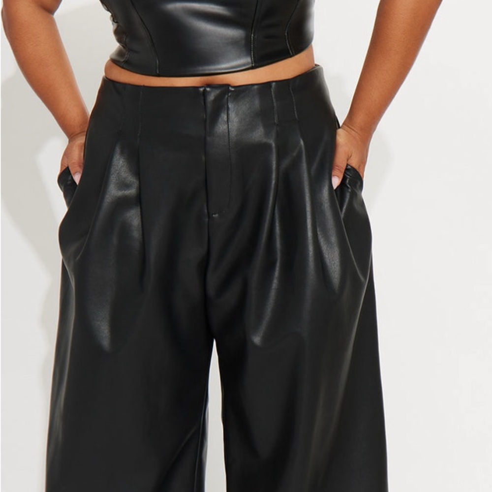Fashion Nova Black Wide-Leg Faux Leather Trousers